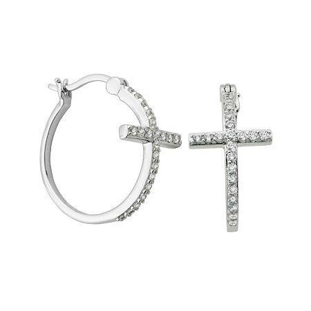 Diamonart Cubic Zirconia Sterling Silver Cross Hoop Earrings