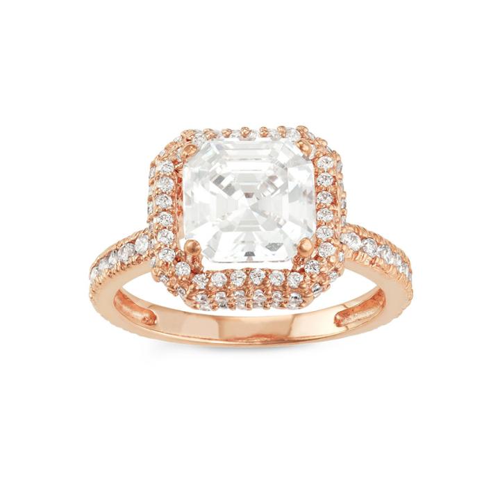 Diamonart Womens 2 1/2 Ct. T.w. Asscher White Cubic Zirconia 10k Gold Engagement Ring