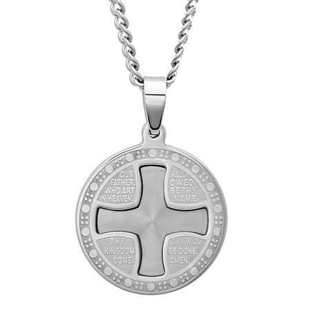 Mens Stainless Steel Lord's Prayer Pendant Necklace