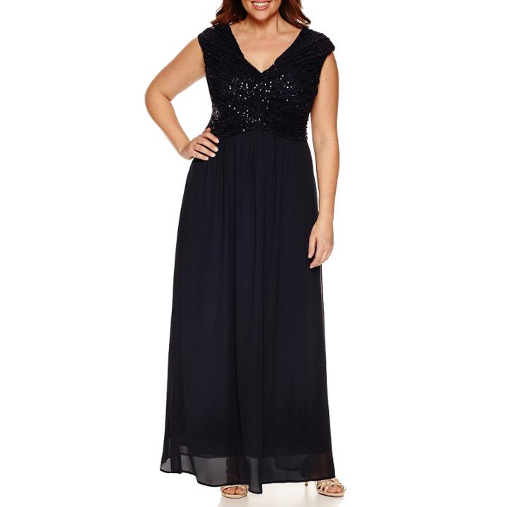 Melrose Sleeveless Sequin And Lace Evening Gown-plus