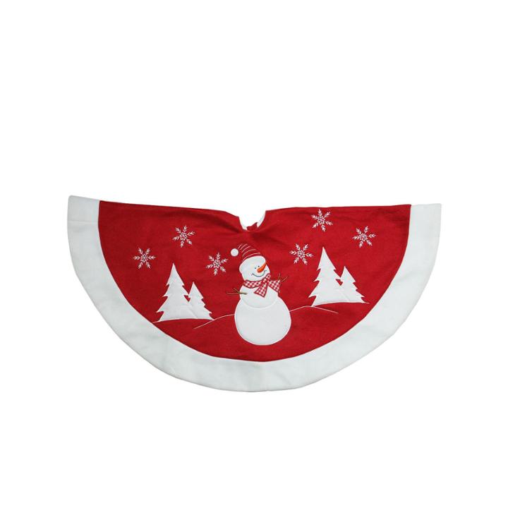 36 Red And White Winter Snowman Embroidered Christmas Tree Skirt