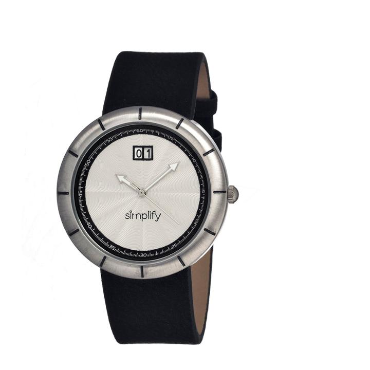 Simplify Mens The 1300 Silver Dial Leather-band Watch With Date Sim1301