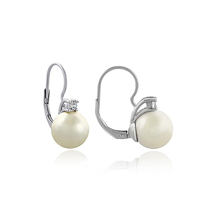 Silver-plated Simulated Pearl And Cubic Zirconia Earrings