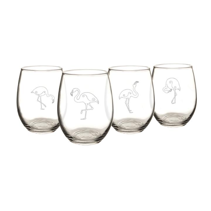 Cathy's Concepts Set Of 4 Flamingo Stemless Wine Glasses