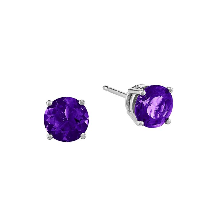 Genuine Amethyst 14k White Gold Round Stud Earrings