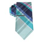 J.ferrar Navy Open Plaid Tie With Tie Bar