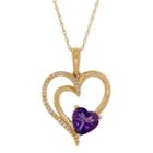 Womens Diamond Accent Genuine Purple Amethyst Heart Pendant Necklace