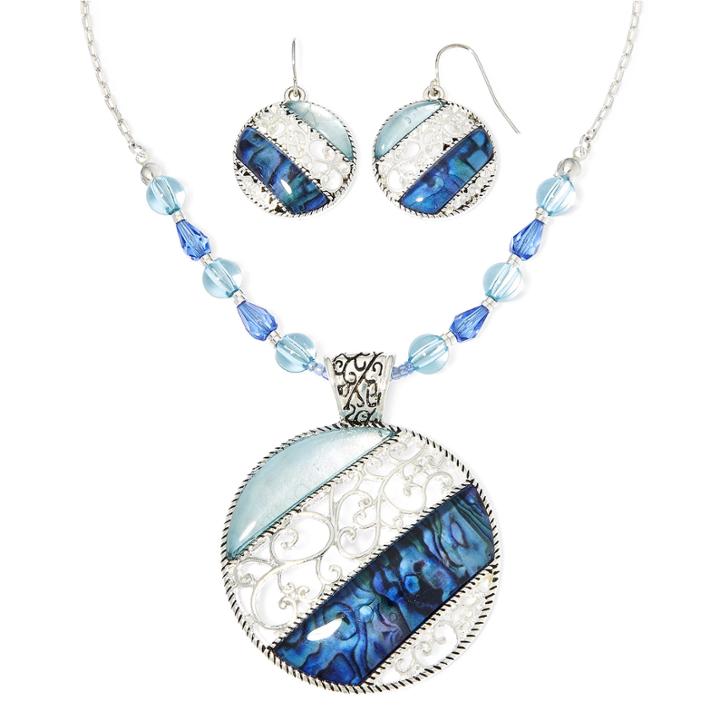 Mixit Blue Stone Necklace And Earrings Set
