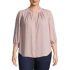 Worthington 3/4 Sleeve Y Neck Print Woven Blouse-plus