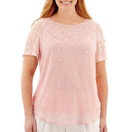 Liz Claiborne Short-sleeve 3d Blouse - Plus