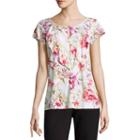 Liz Claiborne Short Sleeve Keyhole Neck Floral T-shirt-womens