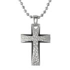 Mens Hammered Stainless Steel Cross Pendant Necklace