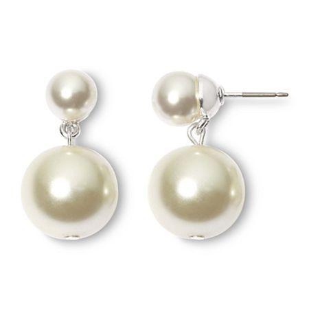 Vieste Silver-tone Pearlized Glass Bead Bobby Drop Earrings