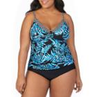 St. John's Bay Picasso Plam Ring Front Tankini Swimsuit Top-plus
