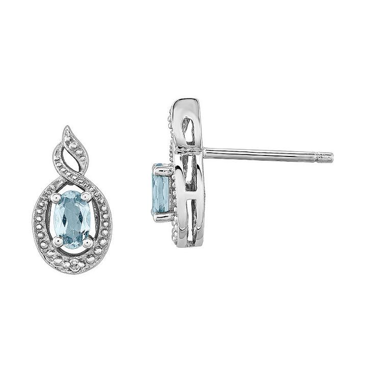 Diamond Accent Blue Aquamarine 13mm Stud Earrings