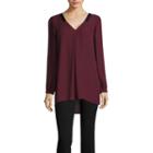 Worthington Faux-leather Neck Pleated Blouse
