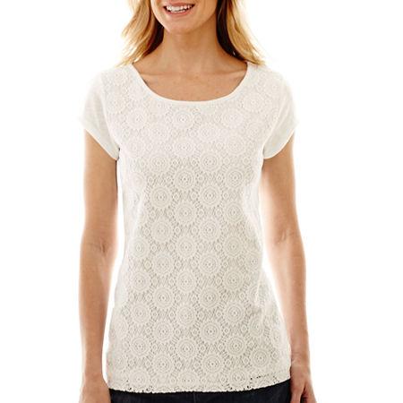 Liz Claiborne Short-sleeve Lace-front T-shirt - Tall