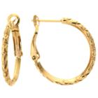 Sparkle Allure Gold Over Brass Diamond Cut Clutchless Brass Hoop Earrings