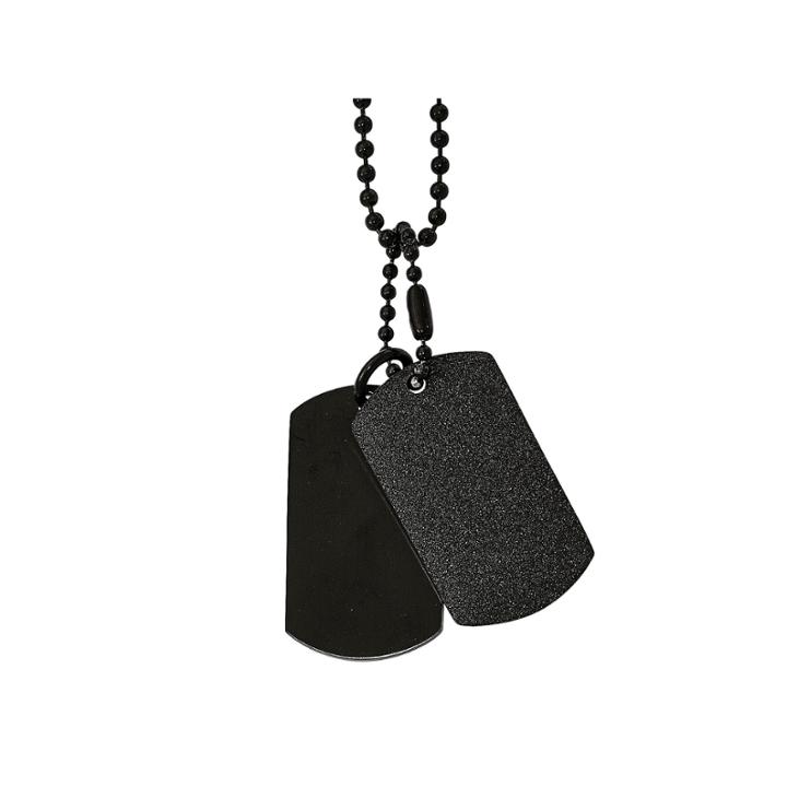 Mens Stainless Steel Black Ion-plated Double Dog Tag Pendant