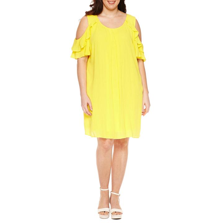 Alyx Short Sleeve Cold Shoulder Ruffle Sheath Dress-plus