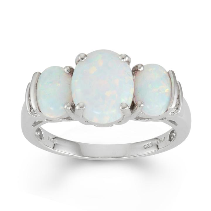 Lab Created Opal & White Topaz Sterling Silver 3 Stone Ring