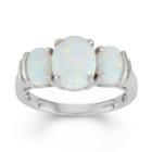 Lab Created Opal & White Topaz Sterling Silver 3 Stone Ring