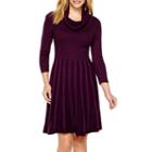 Liz Claiborne 3/4-sleeve Cowlneck Fit-and-flare Dress - Petite