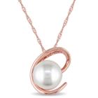 White Cultured Freshwater Pearl 14k Rose Gold Pendant Necklace