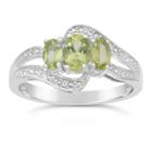 Genuine Peridot And White Topaz Sterling Silver 3-stone Ring