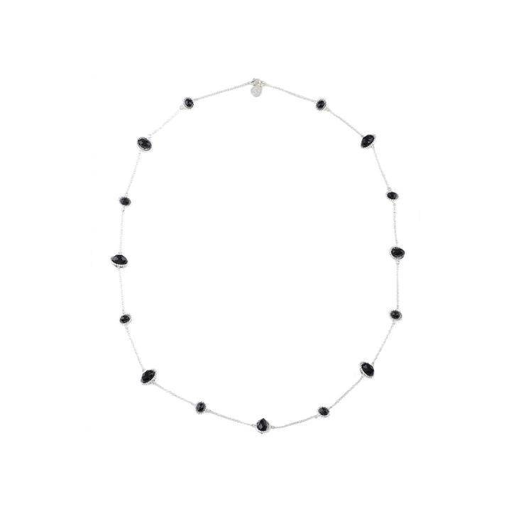 Liz Claiborne Silver-tone Black Stone Long Strand Necklace