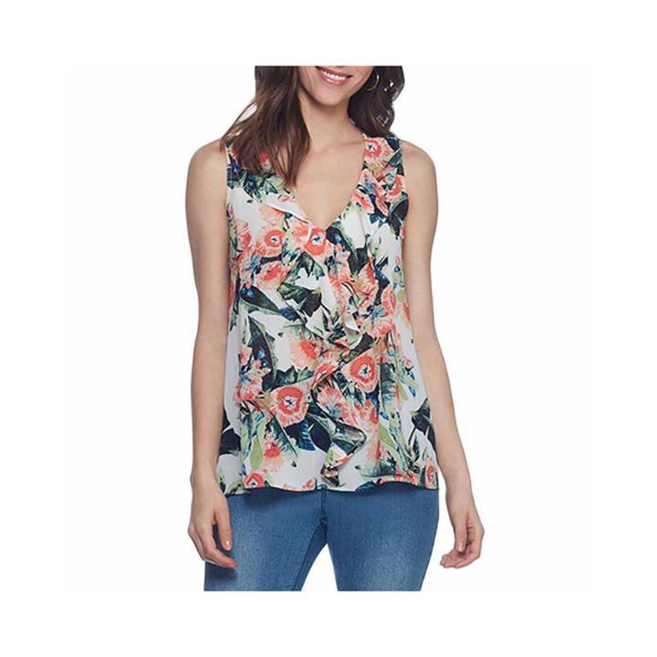 Skye's The Limit Tahitian Paradise Sleeveless V Neck Crepe Blouse-plus