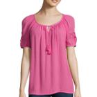 St. John's Bay Short-sleeve Lace-inset Peasant Top