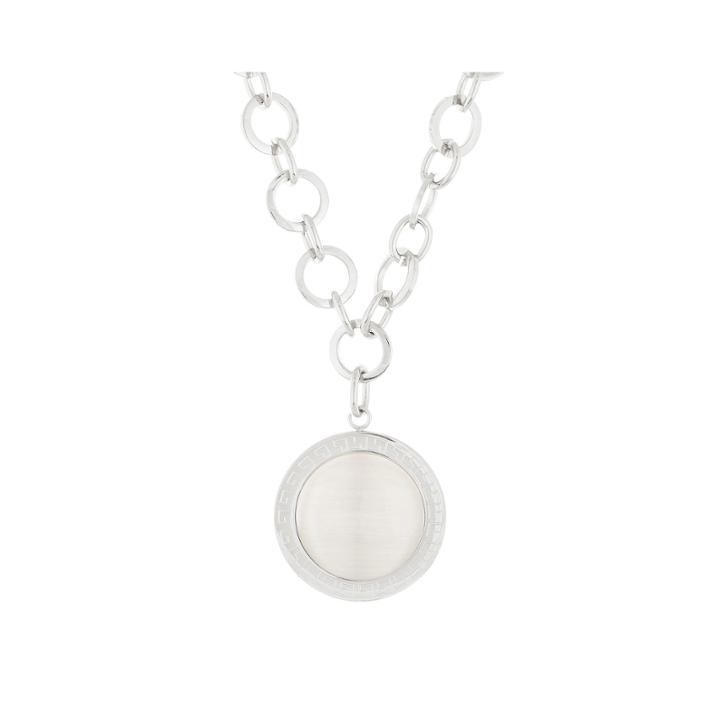 Stainless Steel Oval Link Necklace With Round Charm