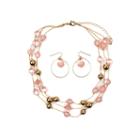 Mixit Womens Pink Beaded 3 Row Illusion Jewelry Set