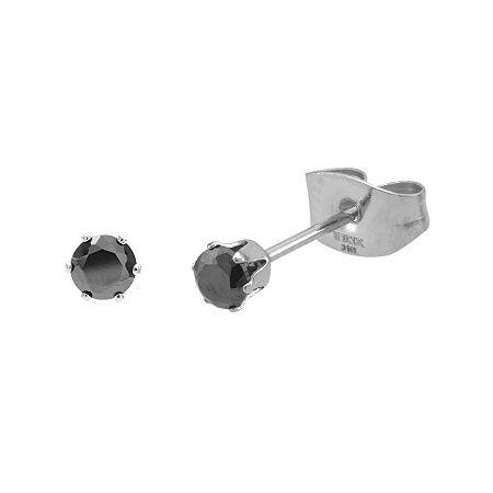 Black Cubic Zirconia 3mm Stainless Steel Stud Earrings
