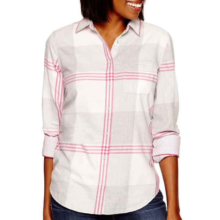 Stylus&trade; Long-sleeve Brushed Twill Plaid Shirt