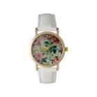 Olivia Pratt Womens Floral Rhinestone Accent Dial White Leather Watch 14977