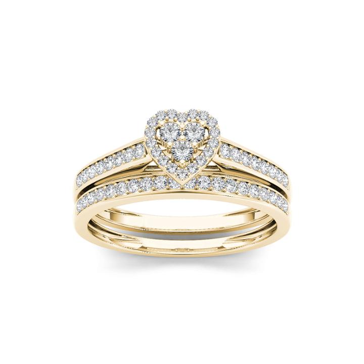 1/2 Ct. T.w. Diamond Cluster 10k Yellow Gold Bridal Ring Set