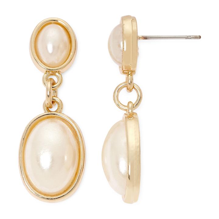 Vieste Framed Simulated Pearl Silver-tone Drop Earrings