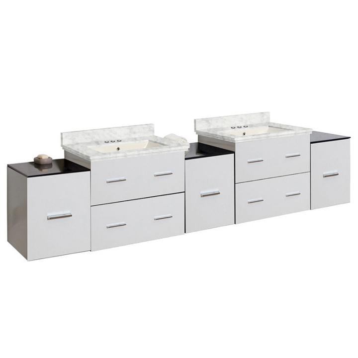 88.5-in. W Wall Mount White Vanity Set For 3h4-in. Drilling Bianca Carara Top Biscuit Um Sink