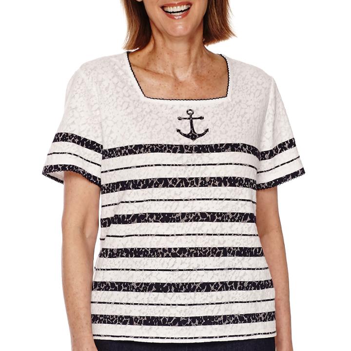 Alfred Dunner All Aboard Short-sleeve Anchor Stripe Tee - Petite