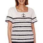 Alfred Dunner All Aboard Short-sleeve Anchor Stripe Tee - Petite