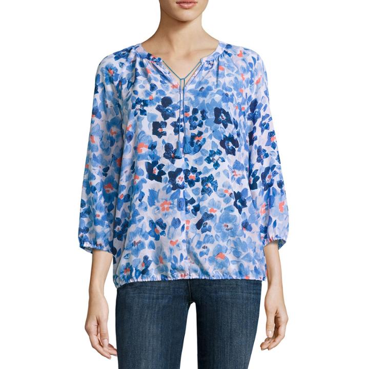 Liz Claiborne 3/4 Sleeve Solid Peasant Top