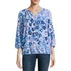 Liz Claiborne 3/4 Sleeve Solid Peasant Top