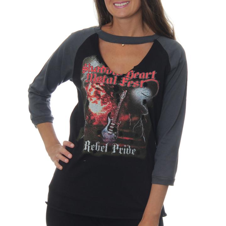 Freeze Juniors' Shadow Heart Metal Fist Rebel Pride Raglan Choker 3/4 Sleeve Graphic Top