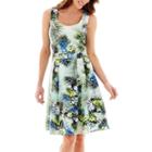 Danny & Nicole Sleeveless Tropical Print Scuba Fit-and-flare Dress