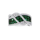 Lab-created Emerald And White Sapphire Sterling Silver Crossover Ring
