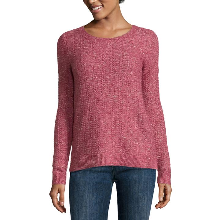 Liz Claiborne Long-sleeve Crewneck Sweater With Lurex