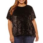 Boutique + Short Sleeve Split Back Velvet Blouse-plus