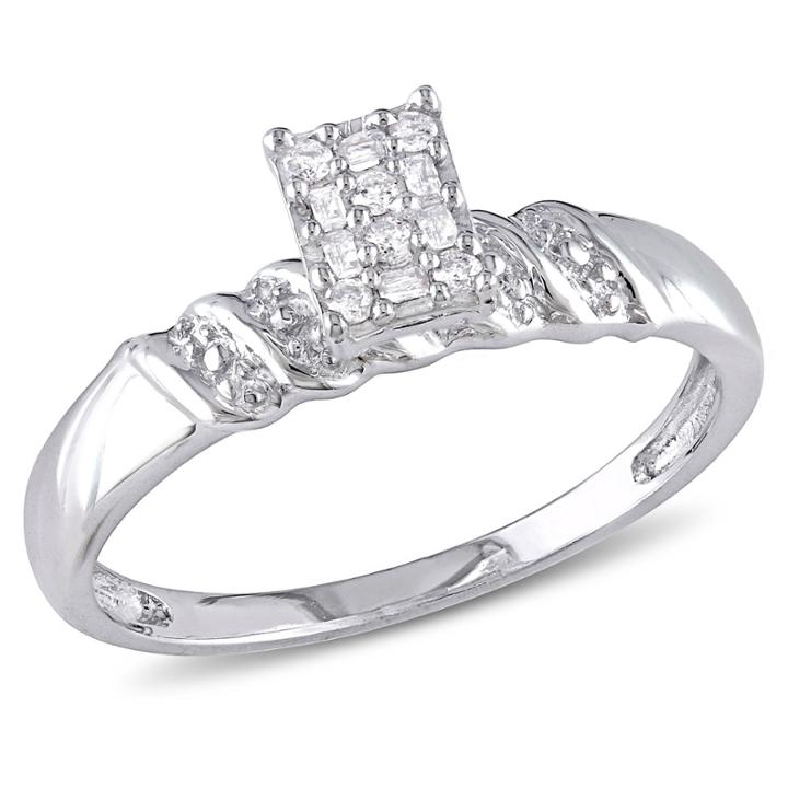 Womens 1/10 Ct. T.w. Genuine Baguette White Diamond Sterling Silver Engagement Ring